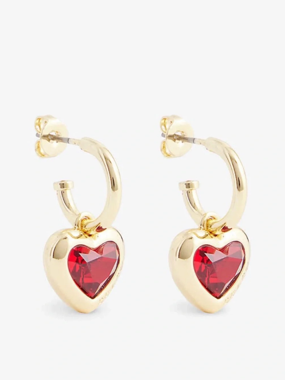 Coach Heart Huggie Earrings In Gold & Red NWT - Picture 6 of 7
